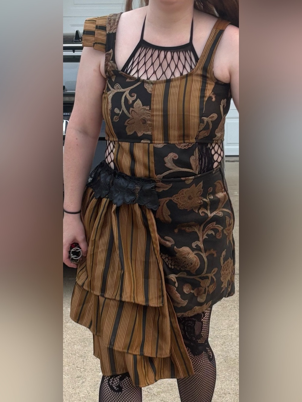 Handmade Printed Black and Brown Striped Floral Women’s dress